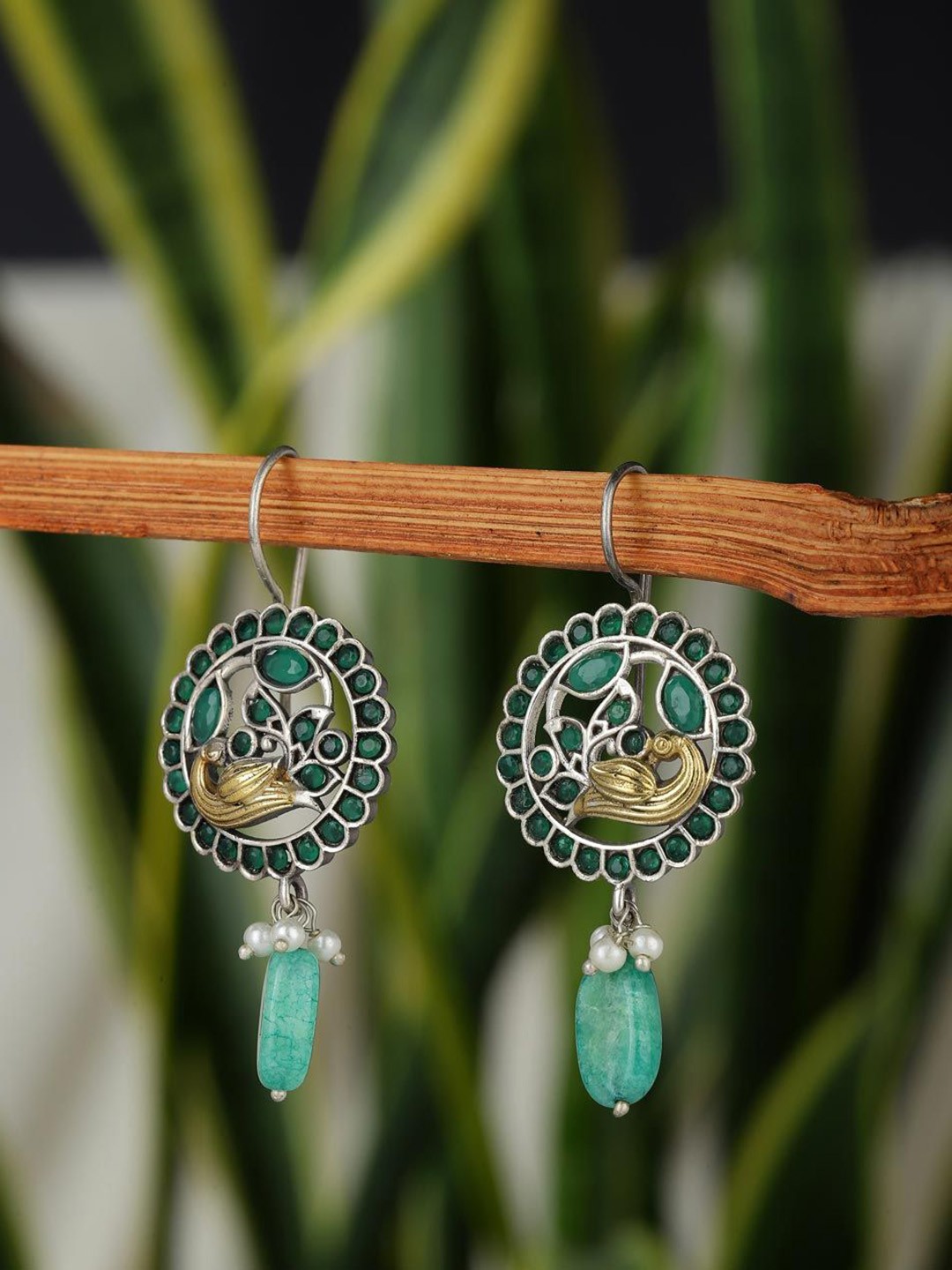 

Fabindia Stone Studded Contemporary Drop Earrings, Silver