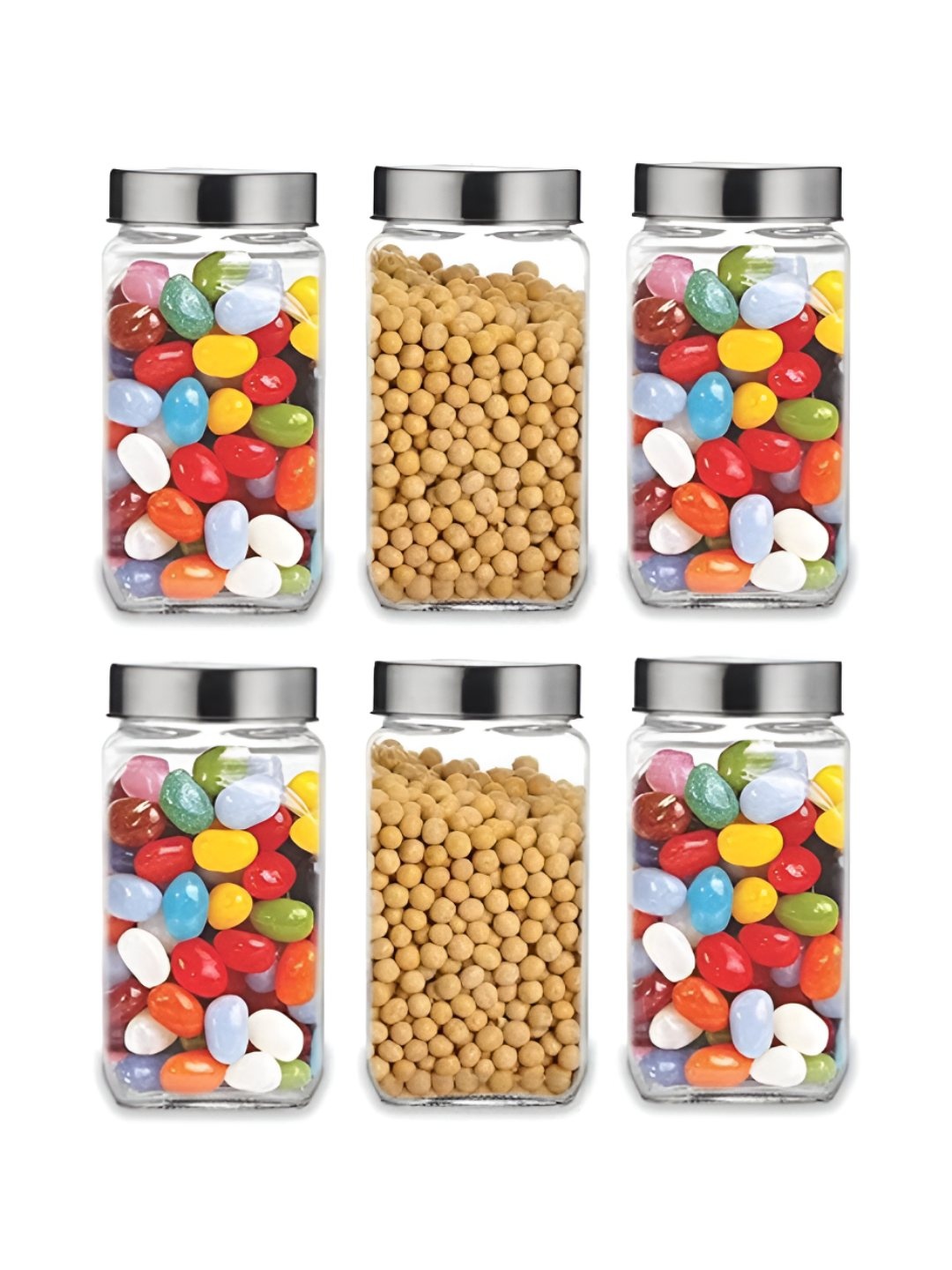 

CROCO JAR Transparent 6 Pieces Piramal Cubical Shape Glass Food Containers 1L each