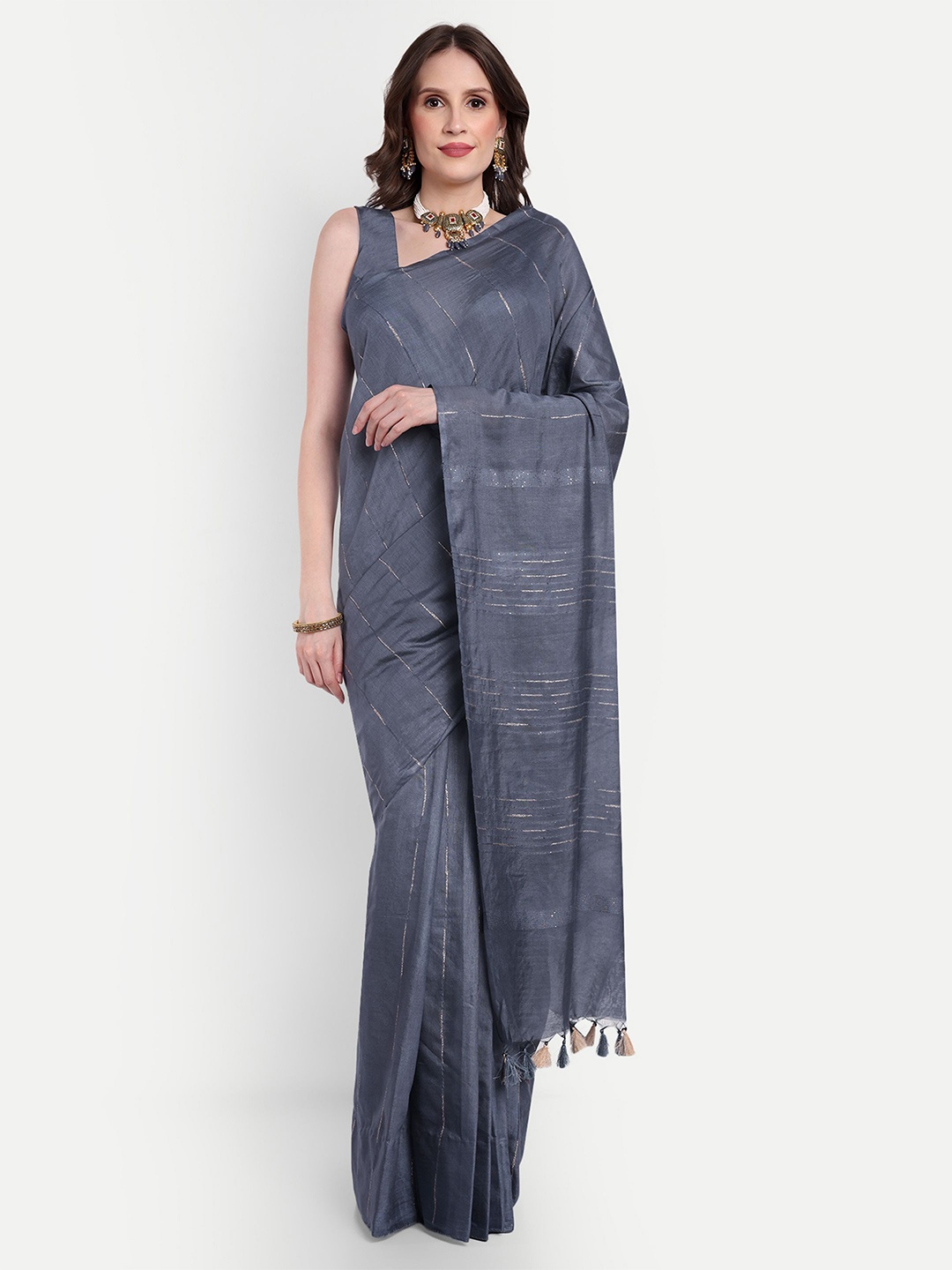 

Aseem by AseemShakti Striped Gotta Patti Bhagalpuri Saree, Grey