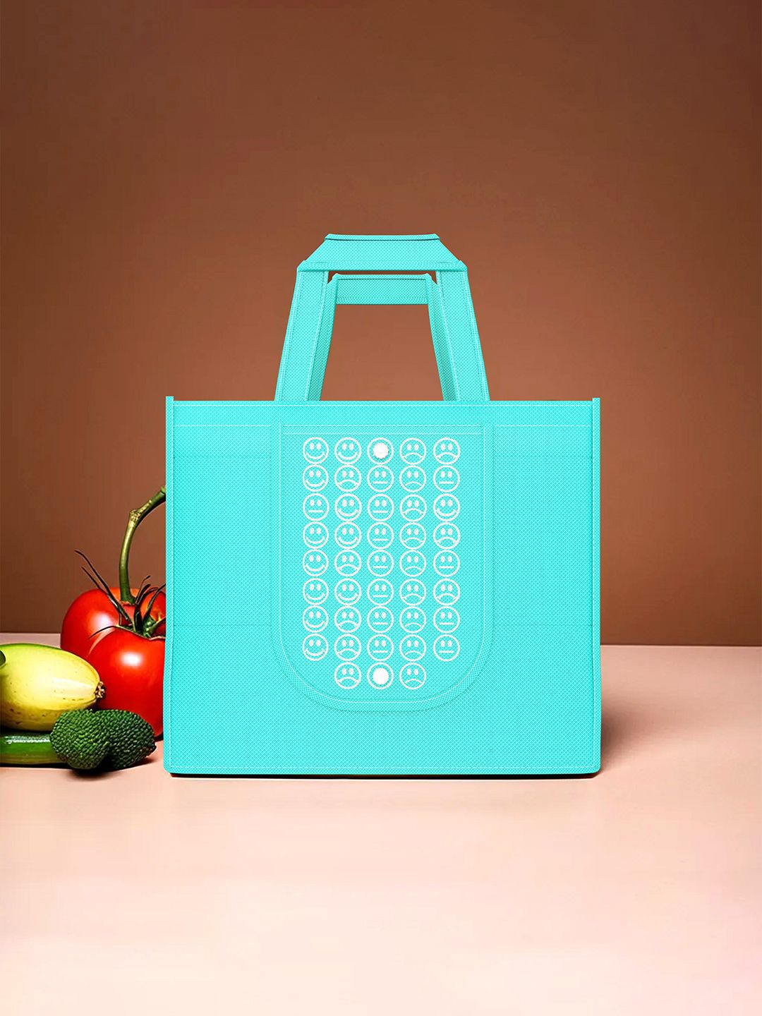 

Kuber Industries Set of 4 Smiley Printed Lightweight Foldable & Reusable Shopping Bags, Blue