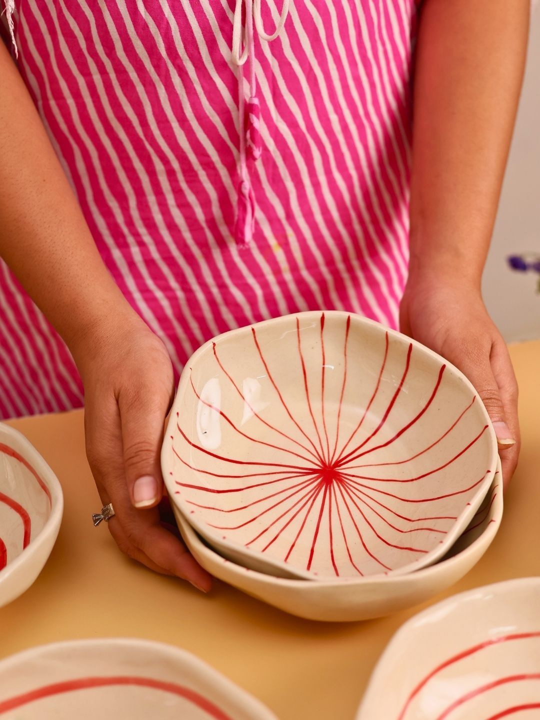 

WEAVING HOMES White & Red Printed Ceramic Serving Bowl 300 ml