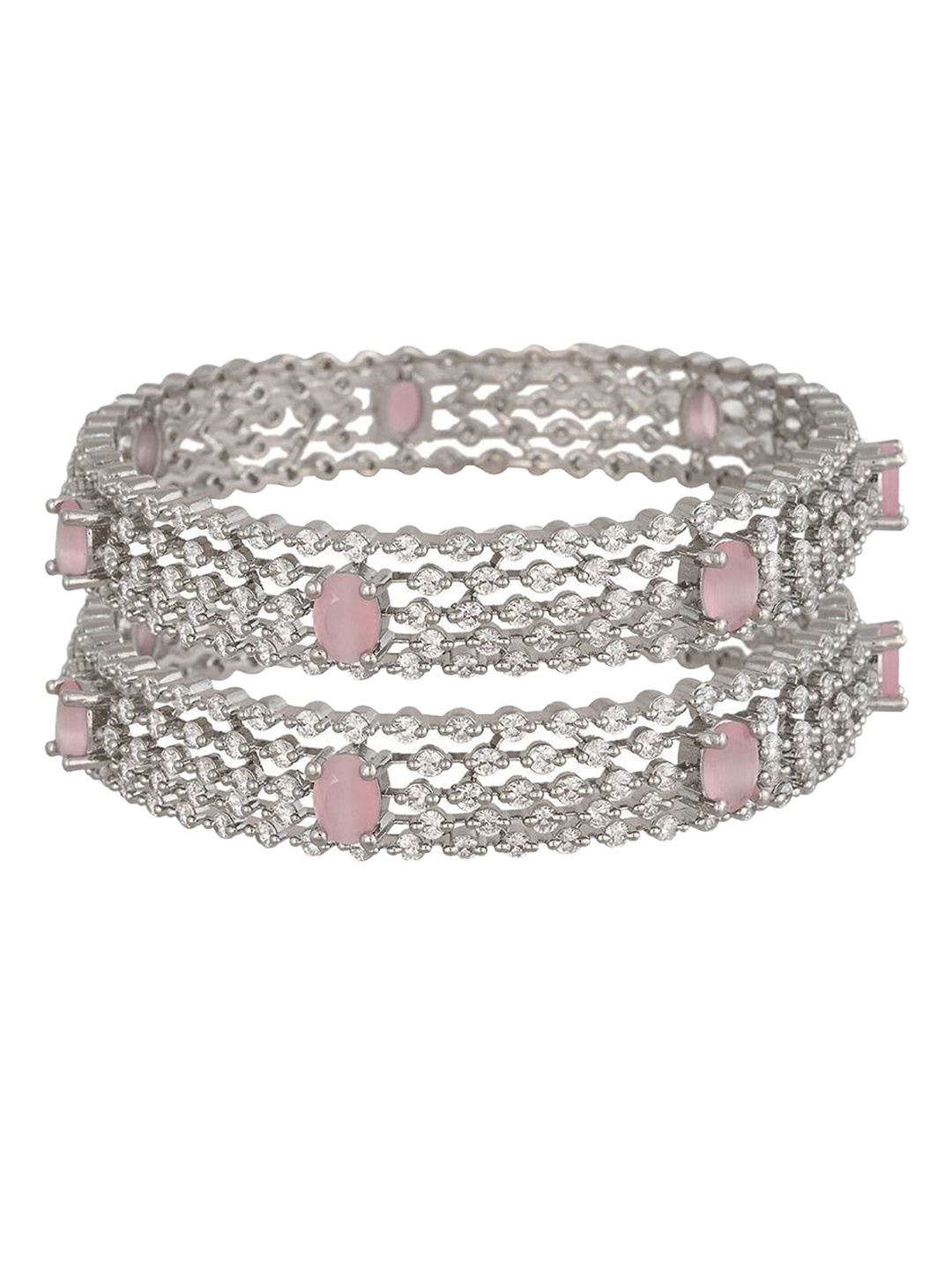 

RATNAVALI JEWELS Set Of 2 Silver-Plated American Diamond Stone-Studded Bangles