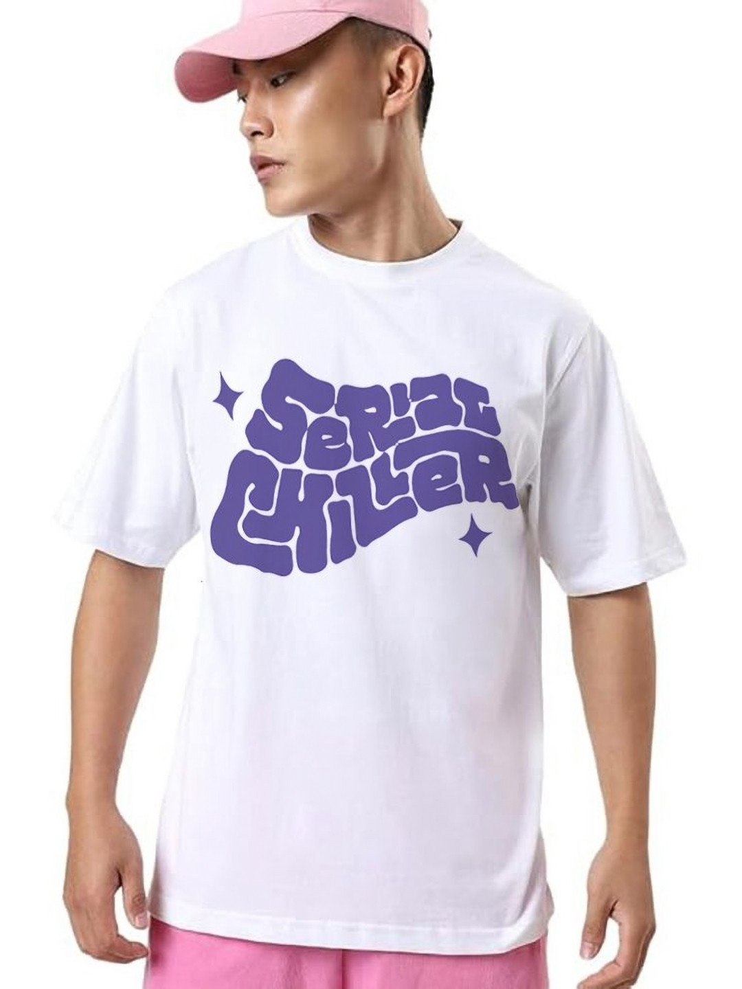 

VIXENLY Men Typography Printed Round Neck Cotton Oversized T-Shirt, White