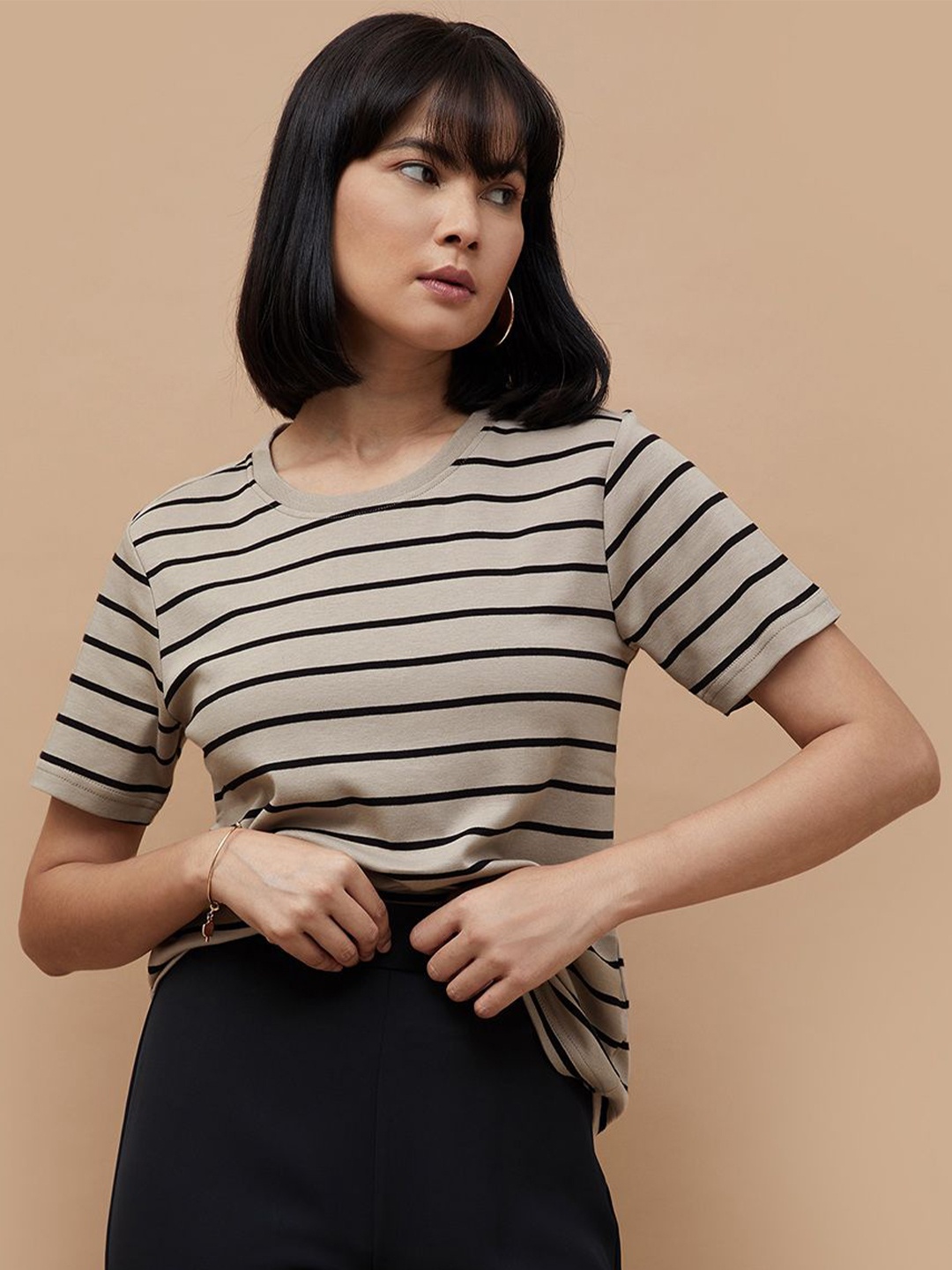 

CODE by Lifestyle Striped Cotton Top, Brown