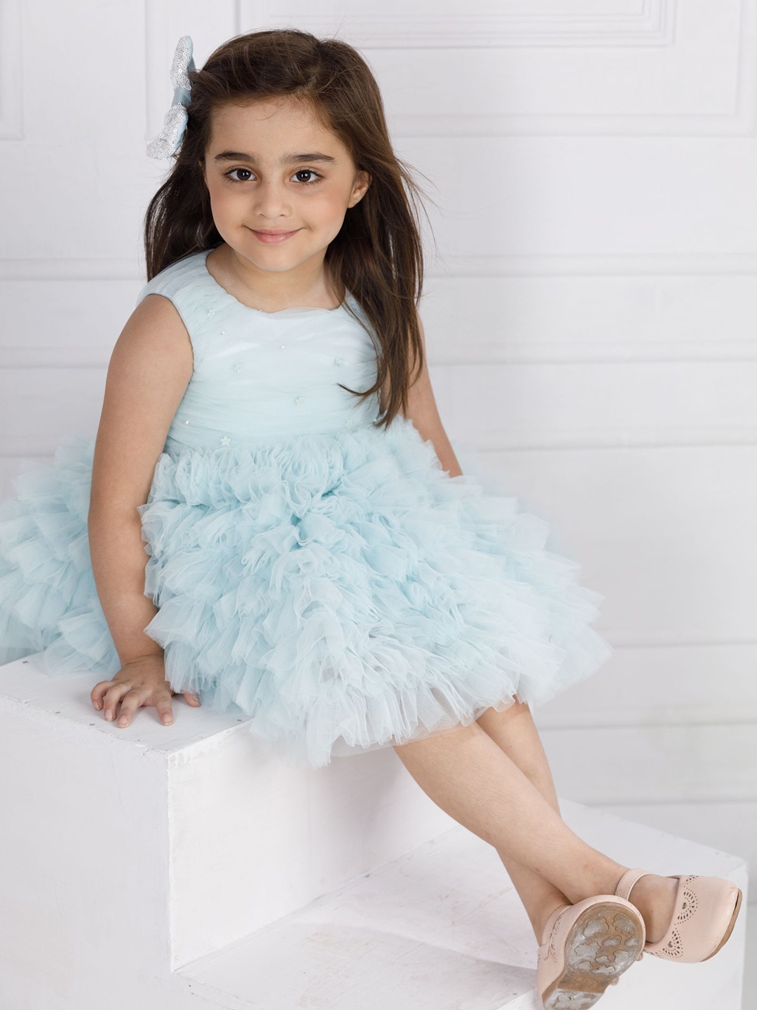 

The Lush Affair Girls Net Fit and Flare Ruffles Dress, Blue