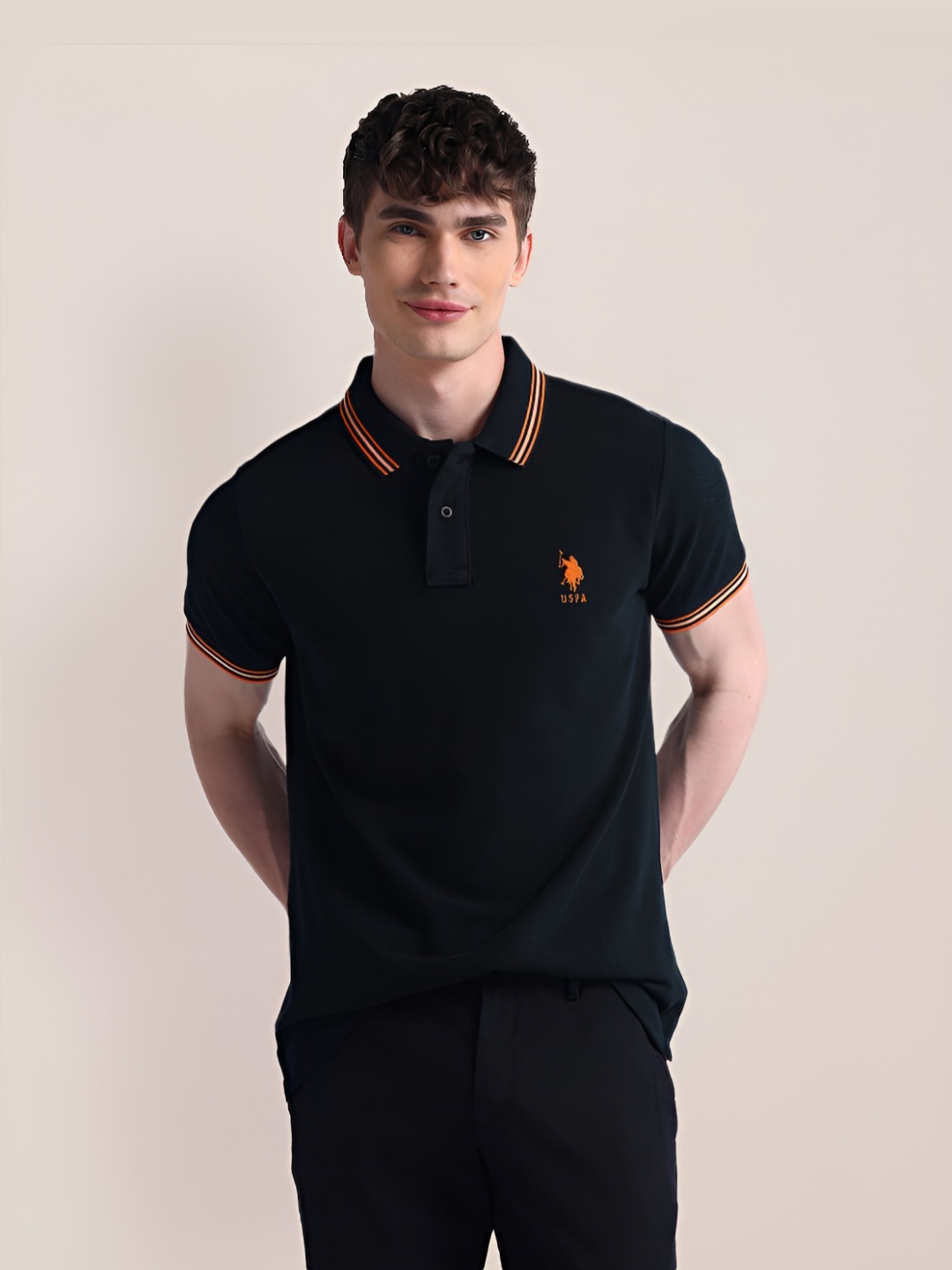 

U.S. Polo Assn. Men Solid Polo Collar Cotton Slim Fit T-Shirt, Black