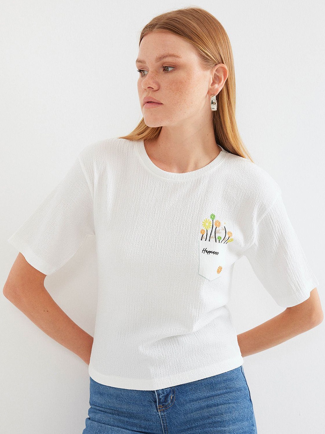 

BIGDART Women Typography Printed Round Neck T-Shirt, White