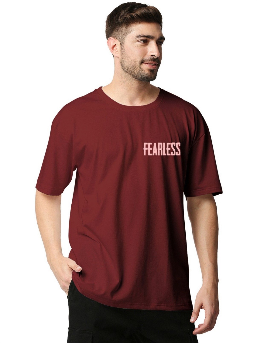 

Wear Your Opinion Men Graphic Printed Round Neck Cotton Oversized T-Shirt, Maroon