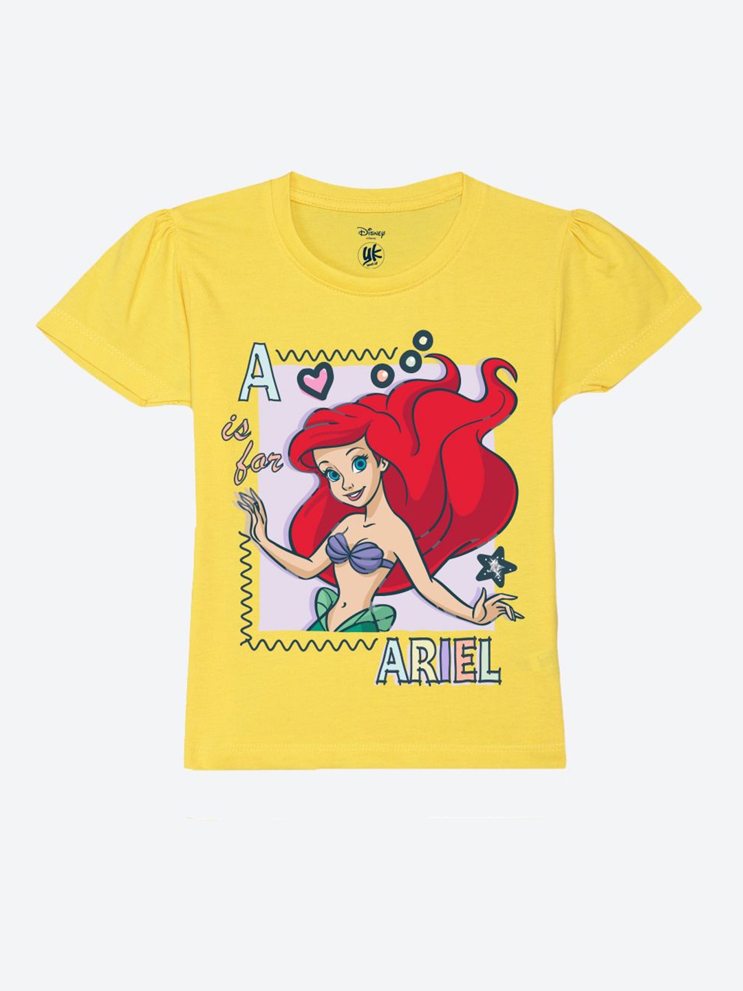 

YK Disney Girls Graphic Printed Round Neck Pure Cotton T-Shirt, Yellow