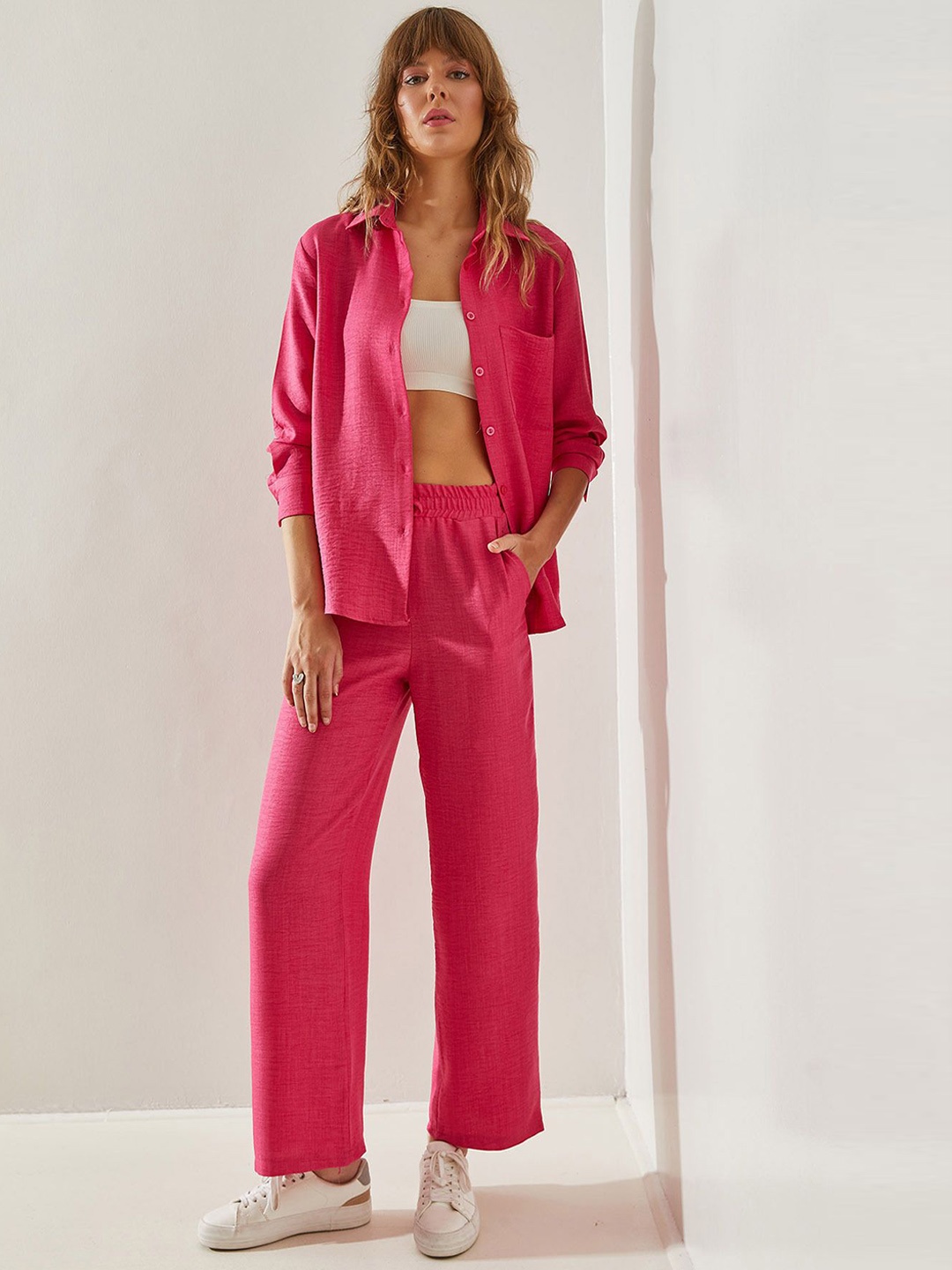 

BIANCO LUCCI Long Sleeves Pure Cotton Shirt With Trousers, Pink