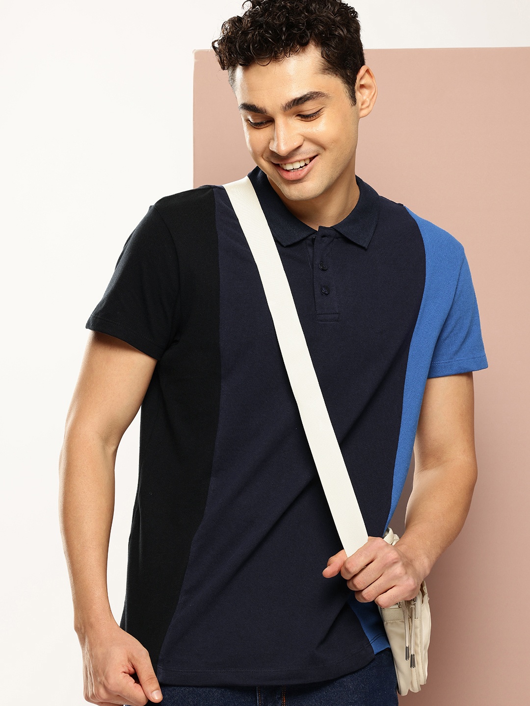 

Harvard Colourblocked Polo Collar Pure Cotton T-shirt, Navy blue