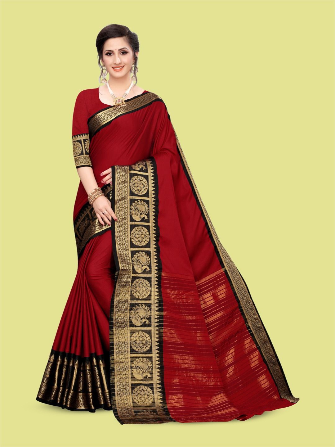

Satrani Woven Design Zari Banarasi Saree, Red