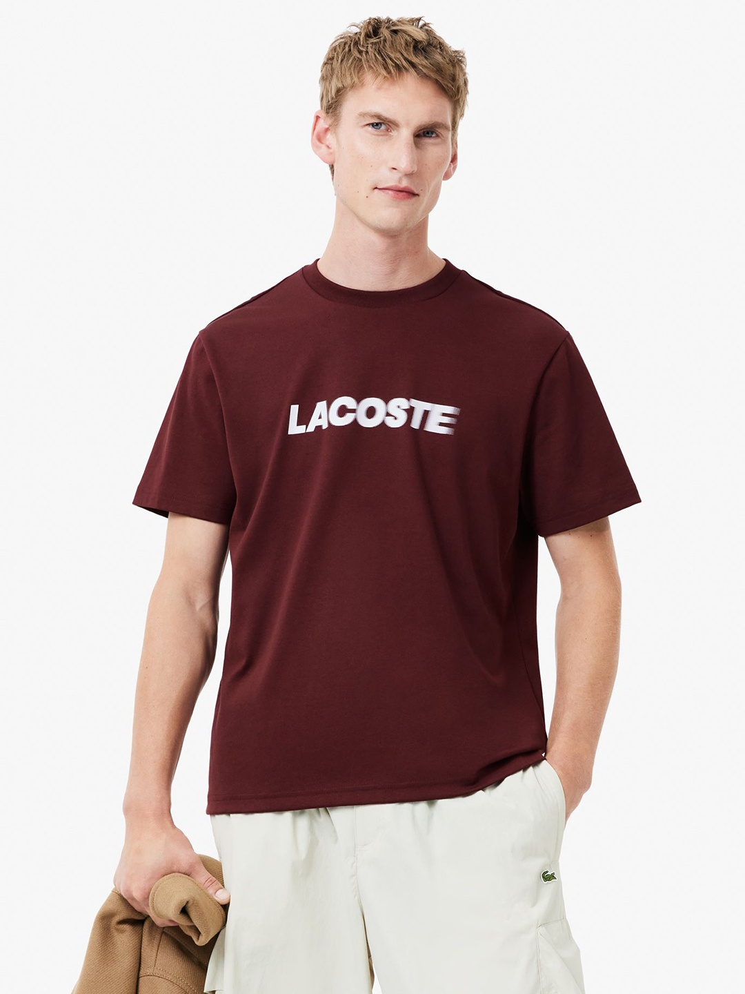 

Lacoste Men Typography Printed Round Neck Cotton T-Shirt, Purple