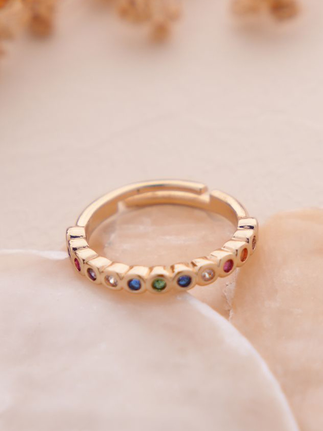 

SWASHAA 18KT Gold-Plated Stainless Steel Cubic Zirconia Studded Wisha Band Finger Ring