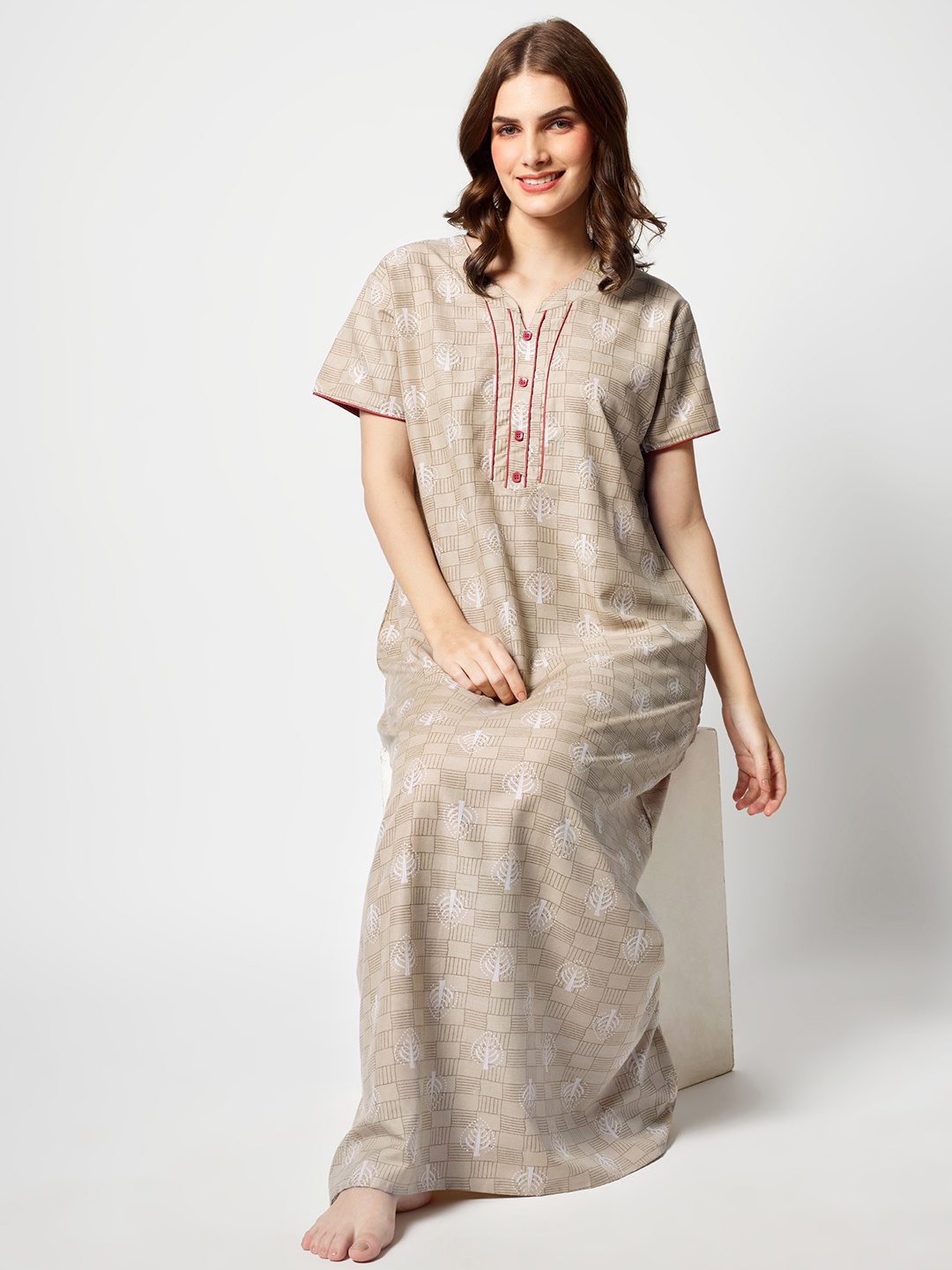 

Zeyo Floral Printed Maxi Nightdress, Beige