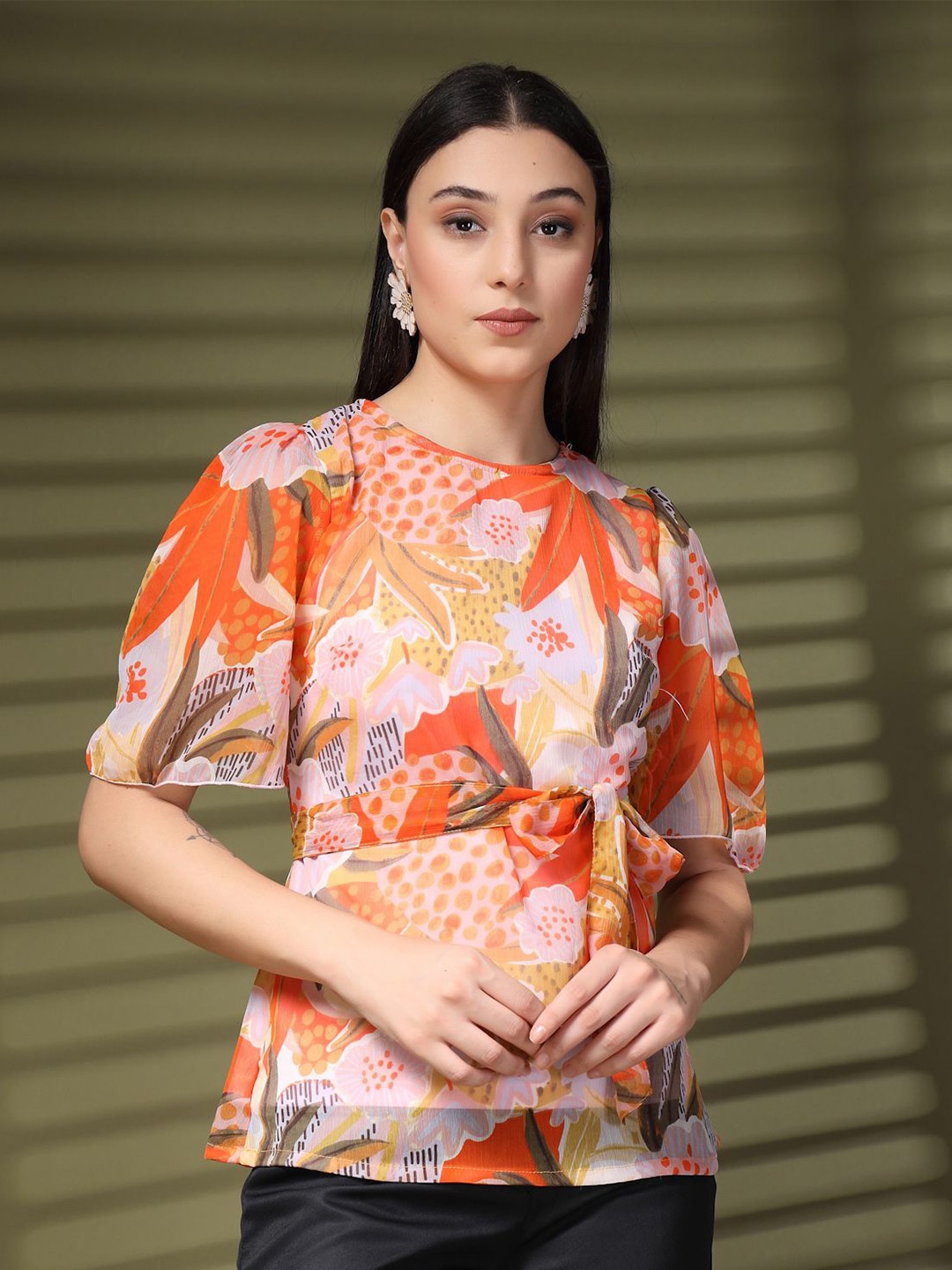 

plusS Floral Print Top, Orange