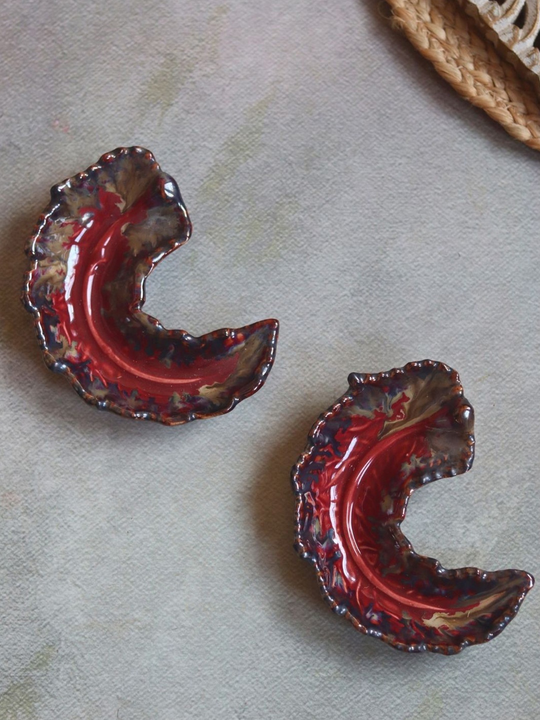 

WEAVING HOMES Maroon & Brown 2 Pieces Textured Ceramic Dip Bowls 50 ml Each