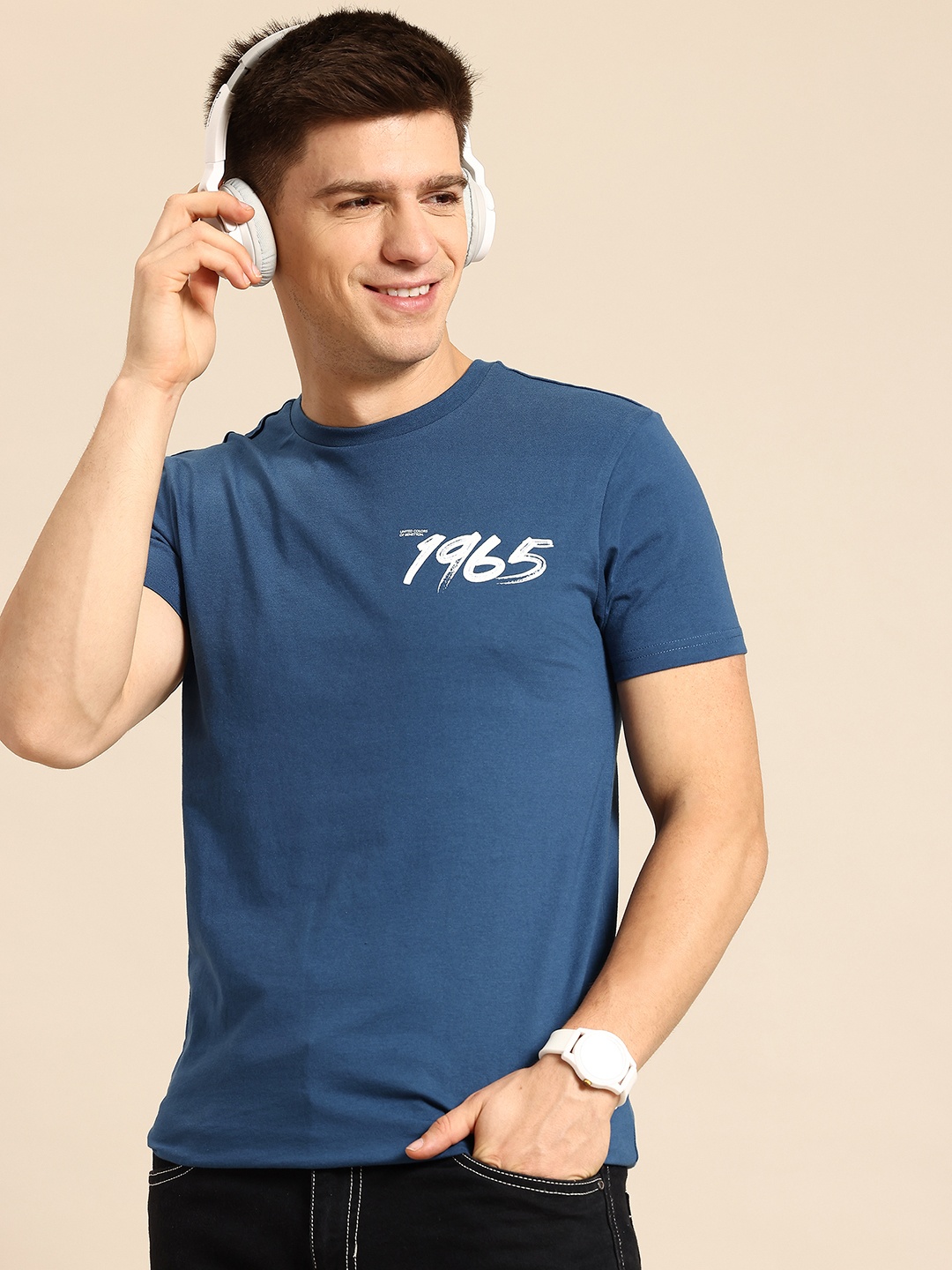 

United Colors of Benetton High IQ Printed Detail T-shirt, Blue