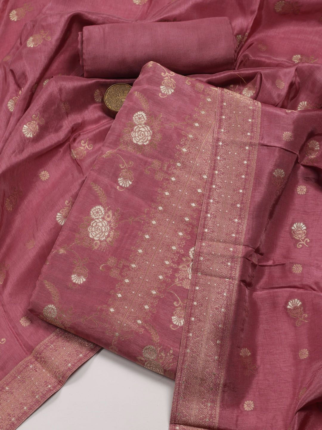 

Meena Bazaar Floral Art Silk Unstitched Dress Material, Pink