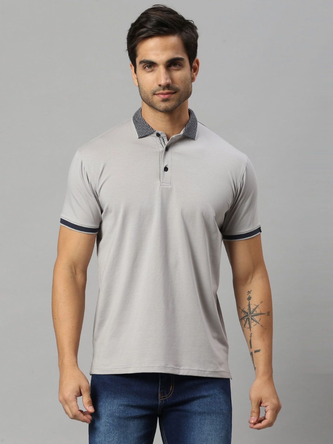 

Wear Your Opinion Men Premium 4 Way Stretch Lycra Polo Collar T-shirt, Grey