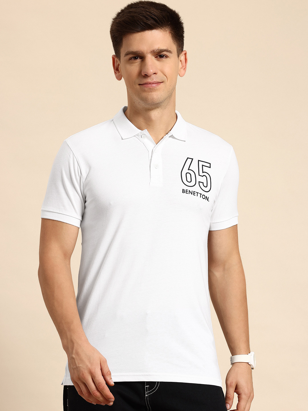

United Colors of Benetton Men Varsity Polo Collar T-shirt, White