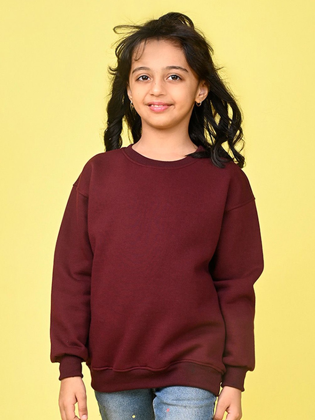 

NUSYL Girls Oversized Solid Sweatshirt, Maroon