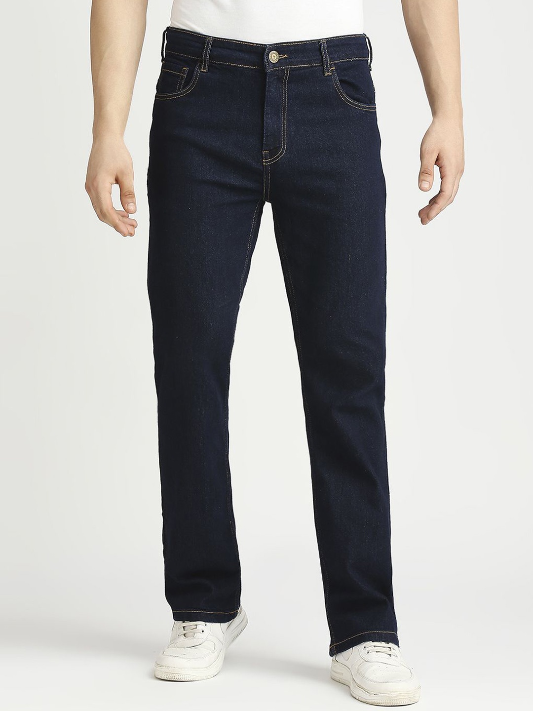 

HJ HASASI Men High-Rise Stretchable Straight Fit Jeans, Navy blue