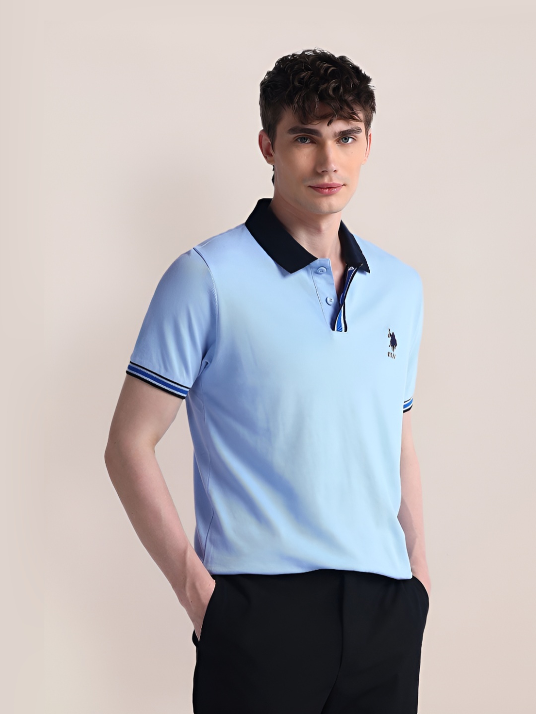 

U.S. Polo Assn. Men Solid Polo Collar Cotton Slim Fit T-Shirt, Blue