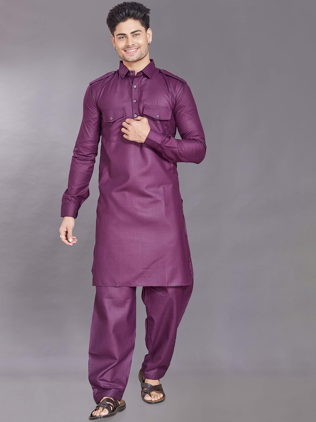 

DIVISIVE Slim Fit Pathani Kurta with Salwar, Purple