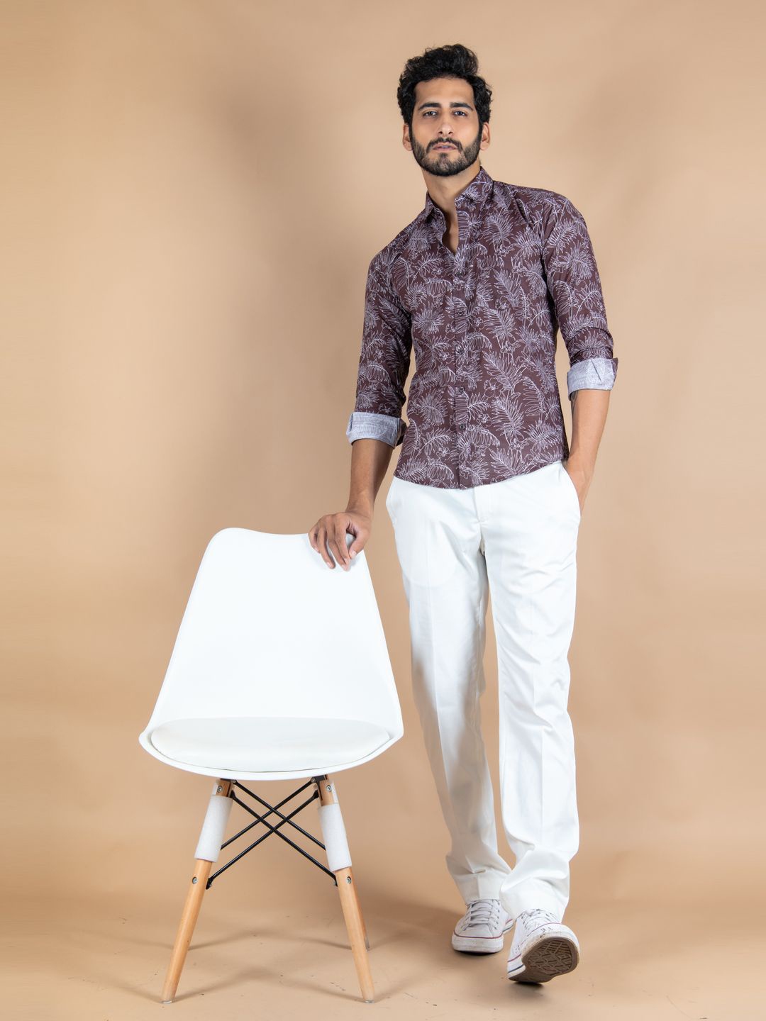 

Tistabene Men Standard Spread Collar Floral Printed Cotton Casual Shirt, Maroon