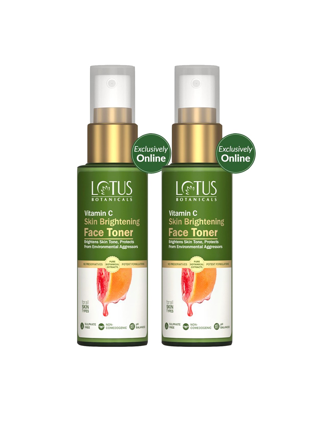 

Lotus Botanicals Set Of 2 Vitamin C Skin Brightening Face Toner-50ml Each, Green