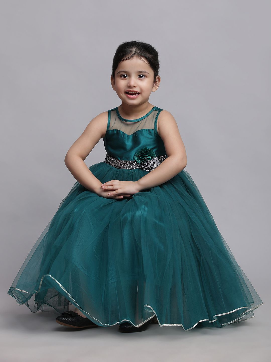 

Toy Balloon Girls Net Embellished Empire Maxi Dress, Teal