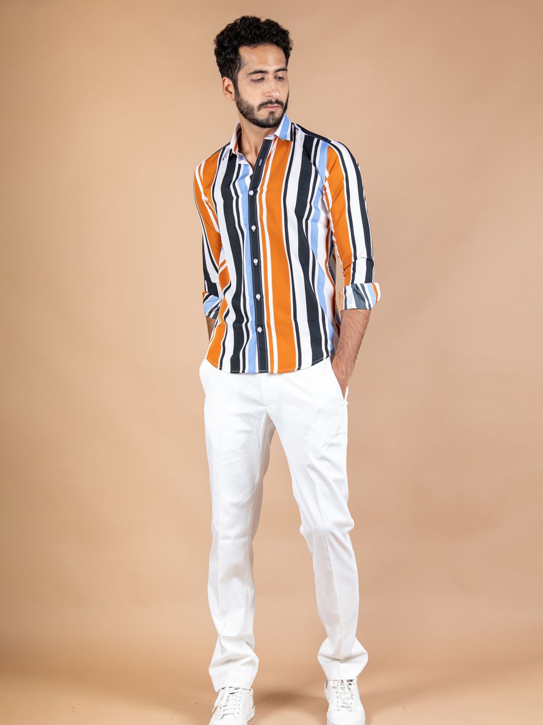 

Tistabene Men Standard Spread Collar Striped Crepe Casual Shirt, Black