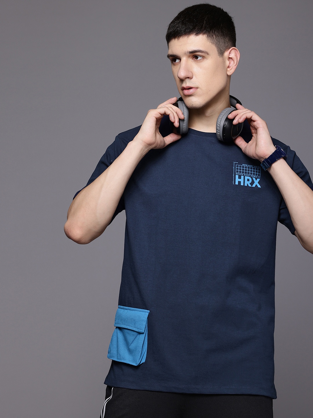 

HRX by Hrithik Roshan Pocket Detail Casual T-shirt, Navy blue