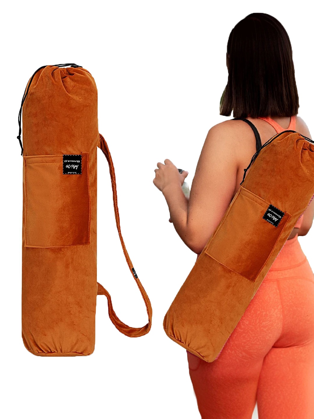 

STRAUSS Unisex Printed Velvet Yoga Mat With Shoulder Strap Sports Duffel Bag, Brown