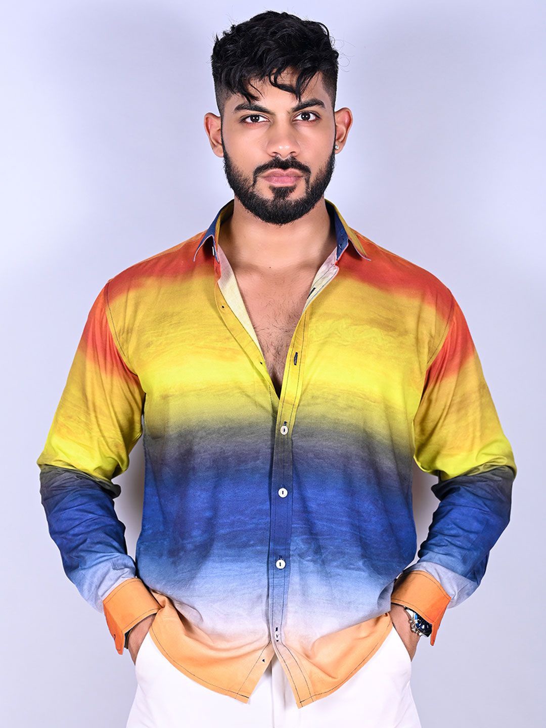 

Tistabene Men Standard Spread Collar Dyed Casual Shirt, Yellow