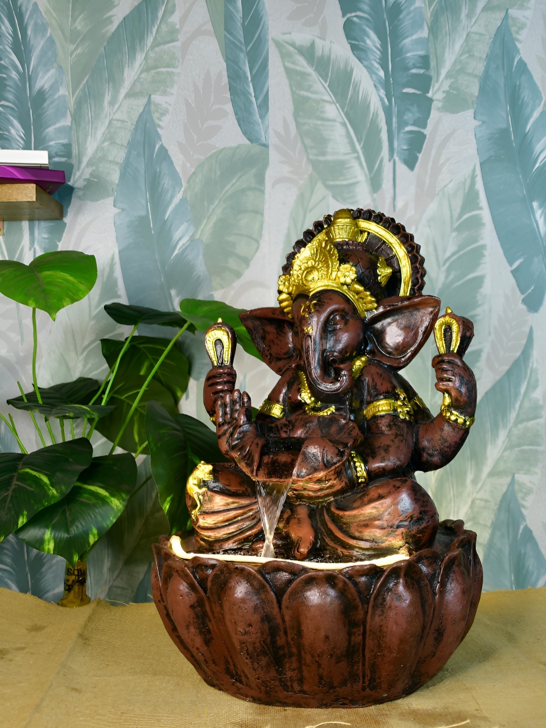

SOWPEACE Brown & Gold Toned Idol Ganesha Fountain
