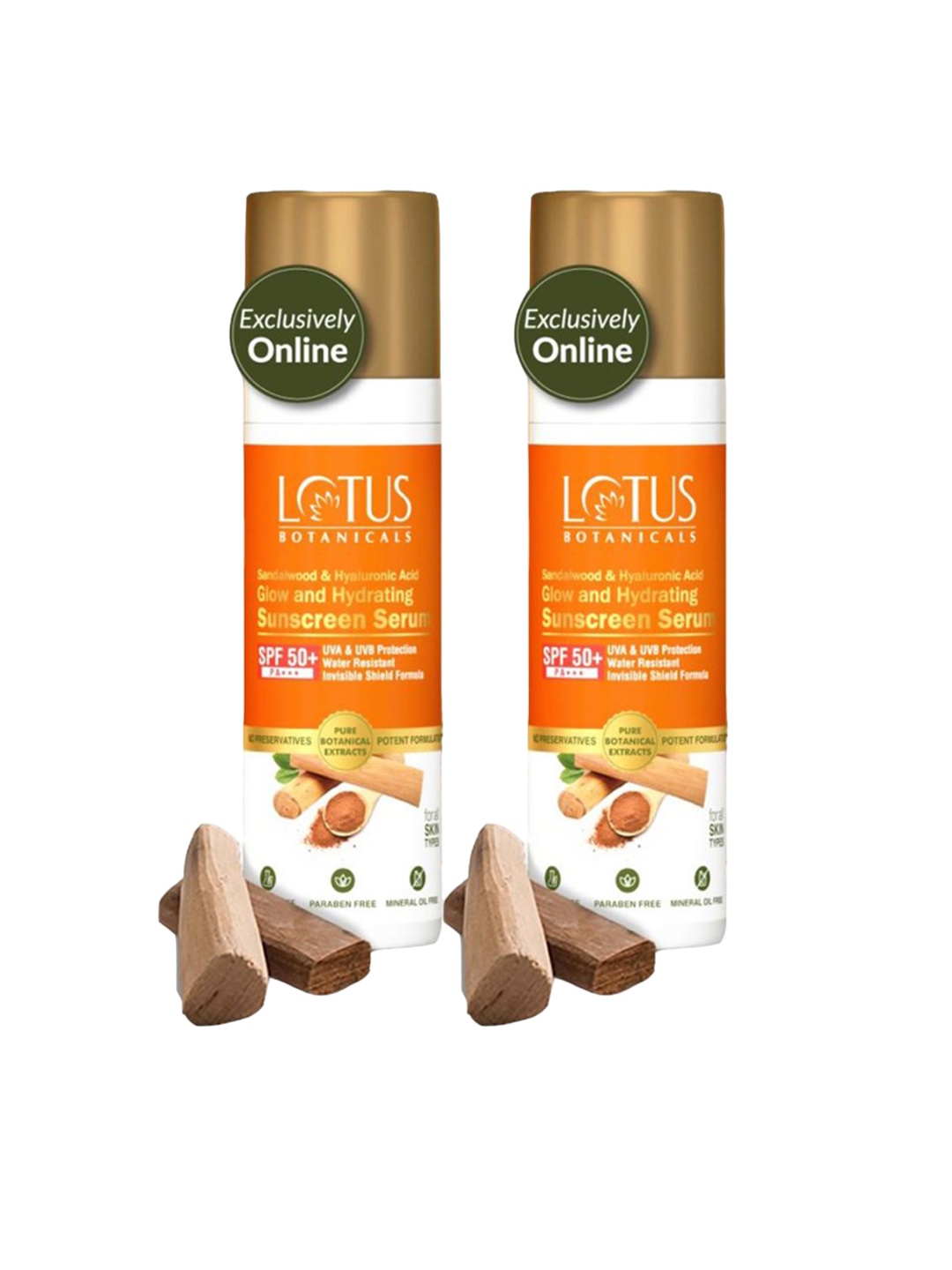 

Lotus Botanicals Set Of 2 Sandalwood SPF 50+ PA+++ Sunscreen Serum 30 ml Each, Orange