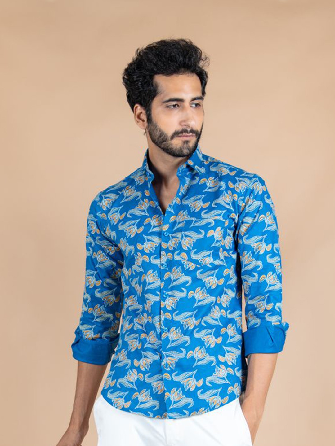 

Tistabene Men Standard Spread Collar Floral Printed Cotton Casual Shirt, Blue