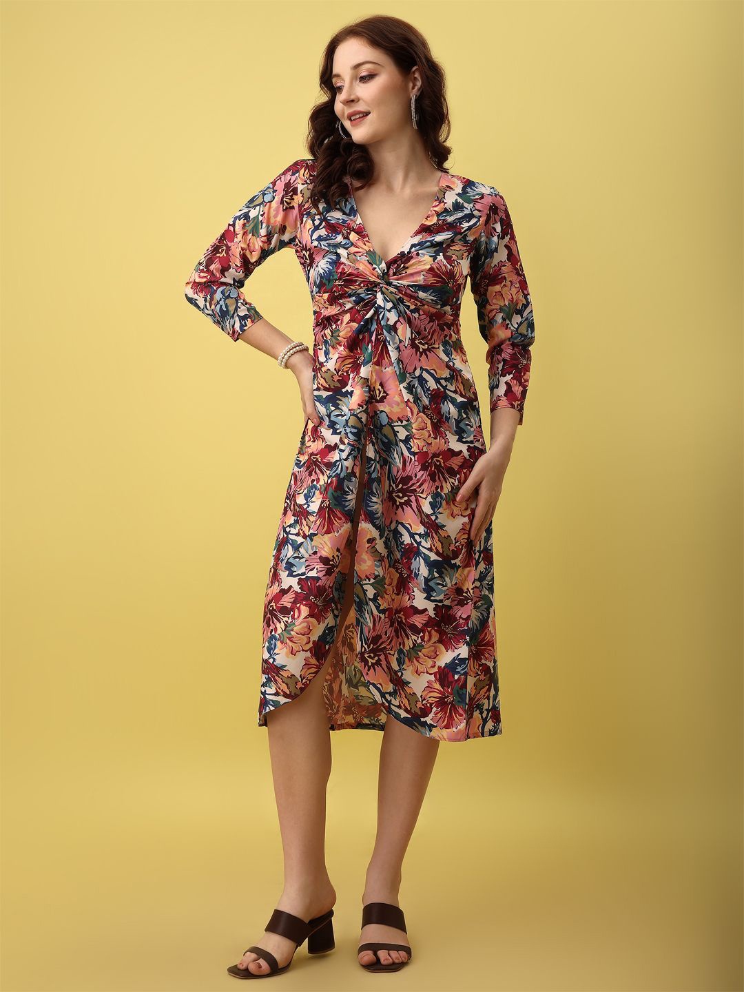 

Amarasha Floral Print Crepe Bodycon Midi Dress, Red