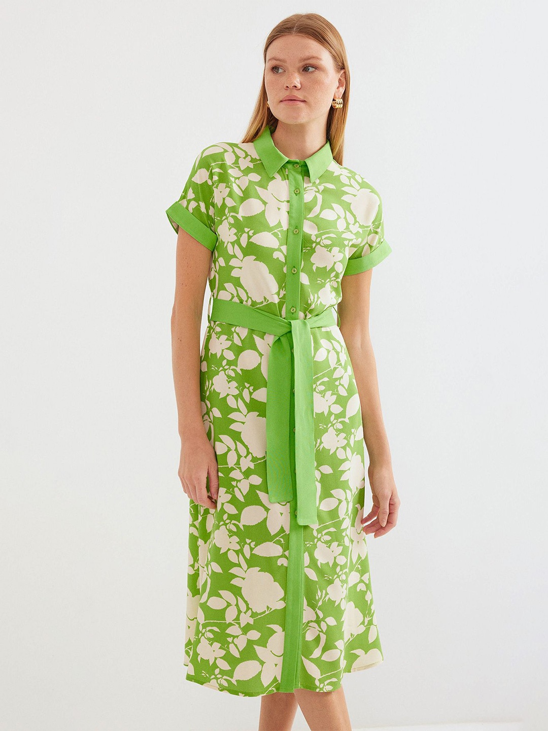 

BIGDART Floral Print Shirt Midi Dress, Na