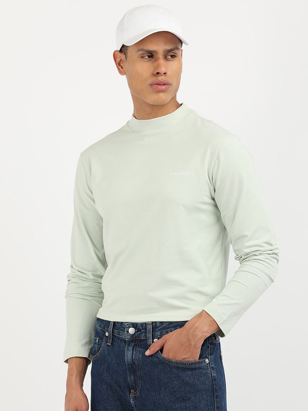 

Calvin Klein Jeans Men Solid Round Neck Cotton T-Shirt, Green