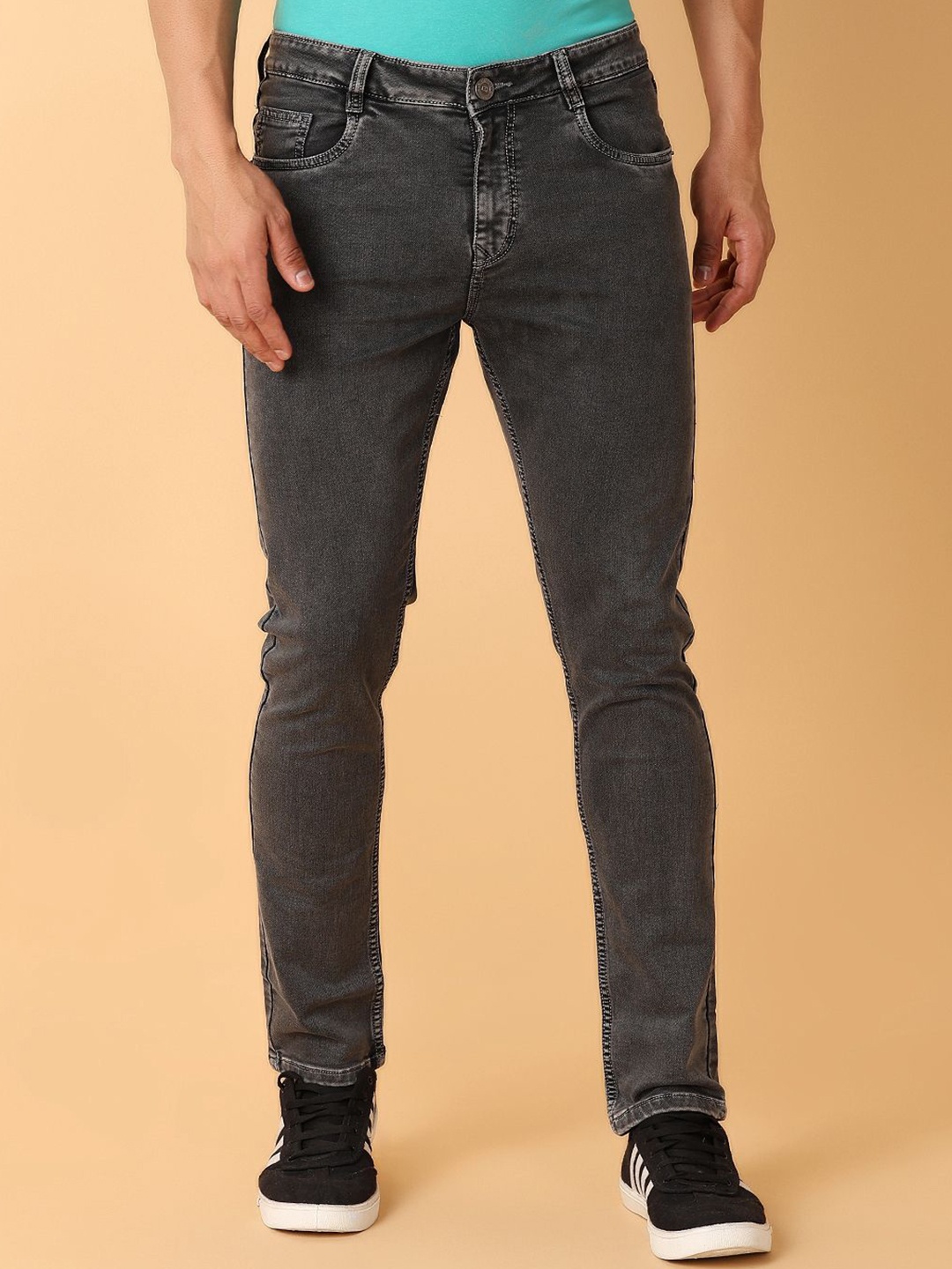 

V-Mart Men Mid-Rise Slim Fit Low Distress Jeans, Grey