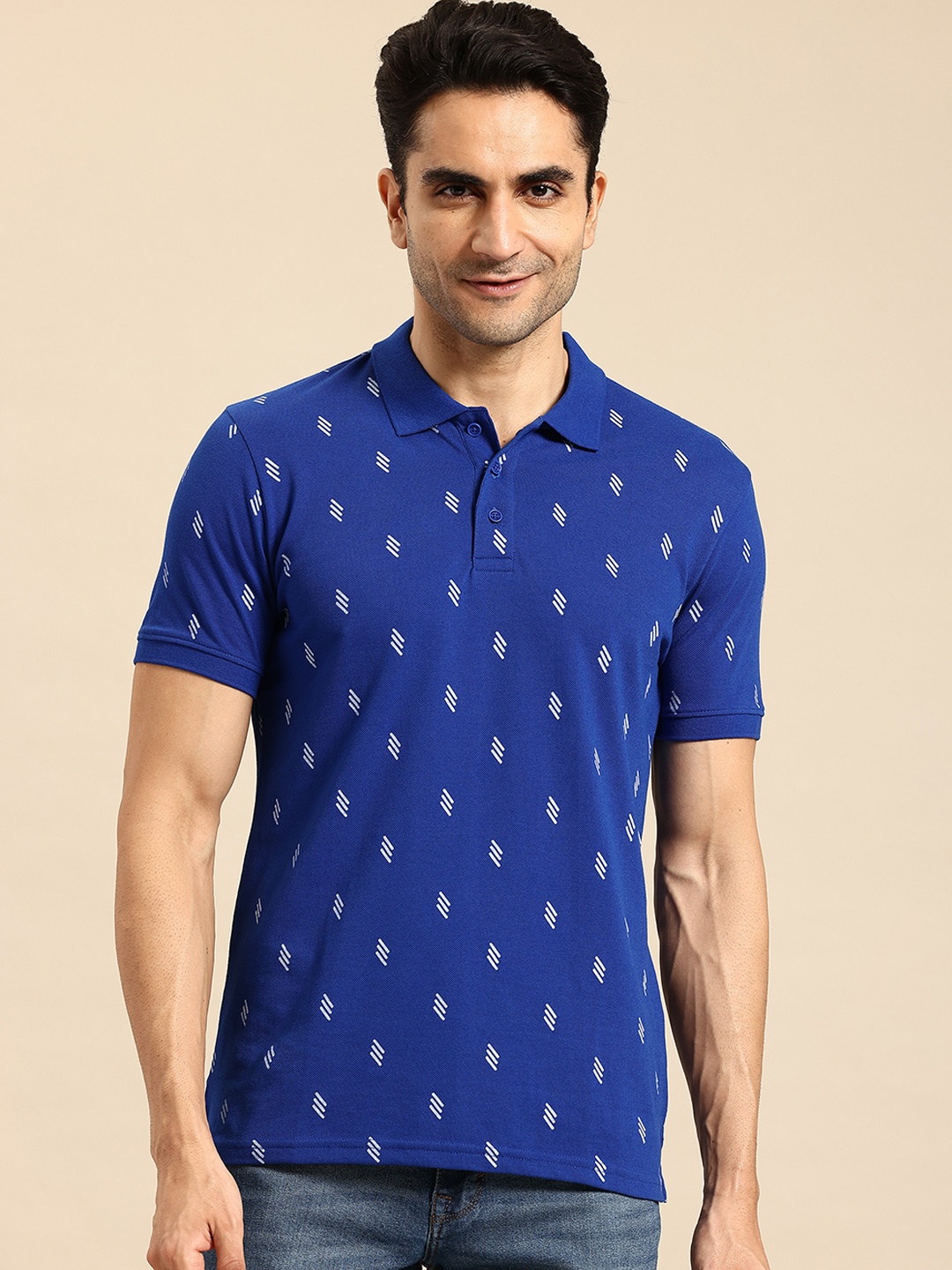 

United Colors of Benetton High IQ Printed Pique Polo Collar T-shirt, Blue