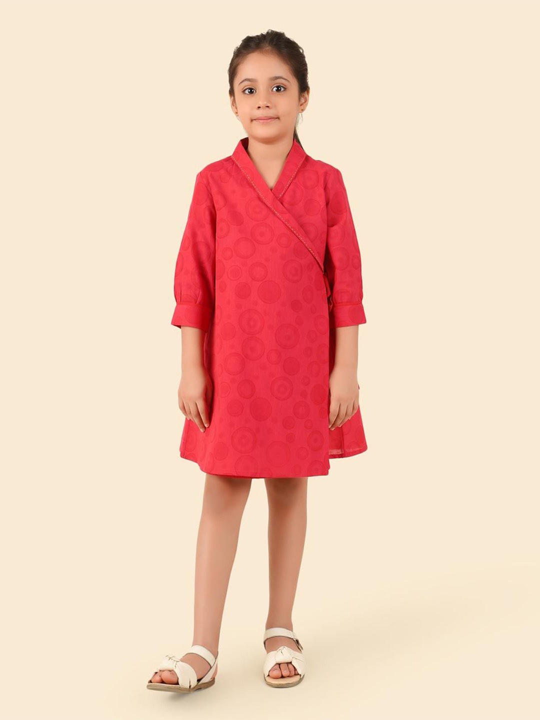 

Fabindia Girls Geometric Printed Wrap Dress, Pink