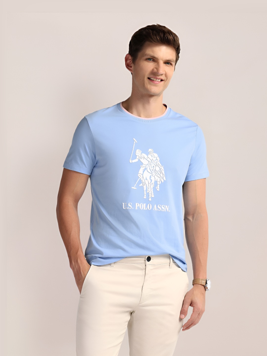 

U.S. Polo Assn. Men Graphic Printed Round Neck Cotton Slim Fit T-Shirt, Blue