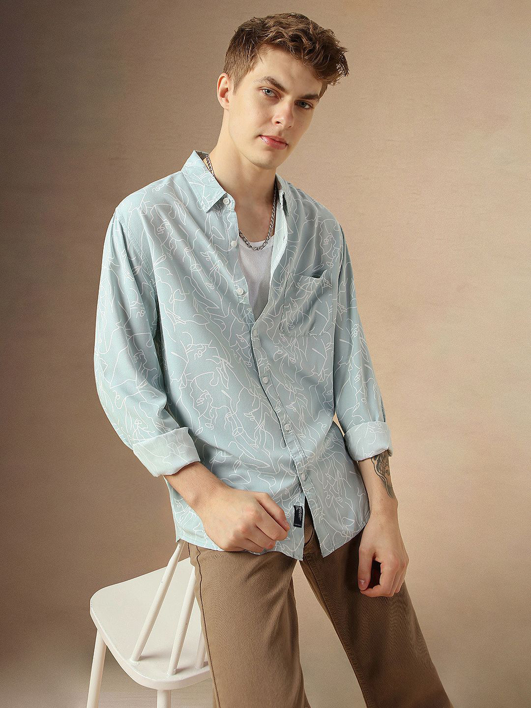 

Dennis Lingo Men Spread Collar Abstract Printed Cotton Relaxed Fit Casual Shirt, Green