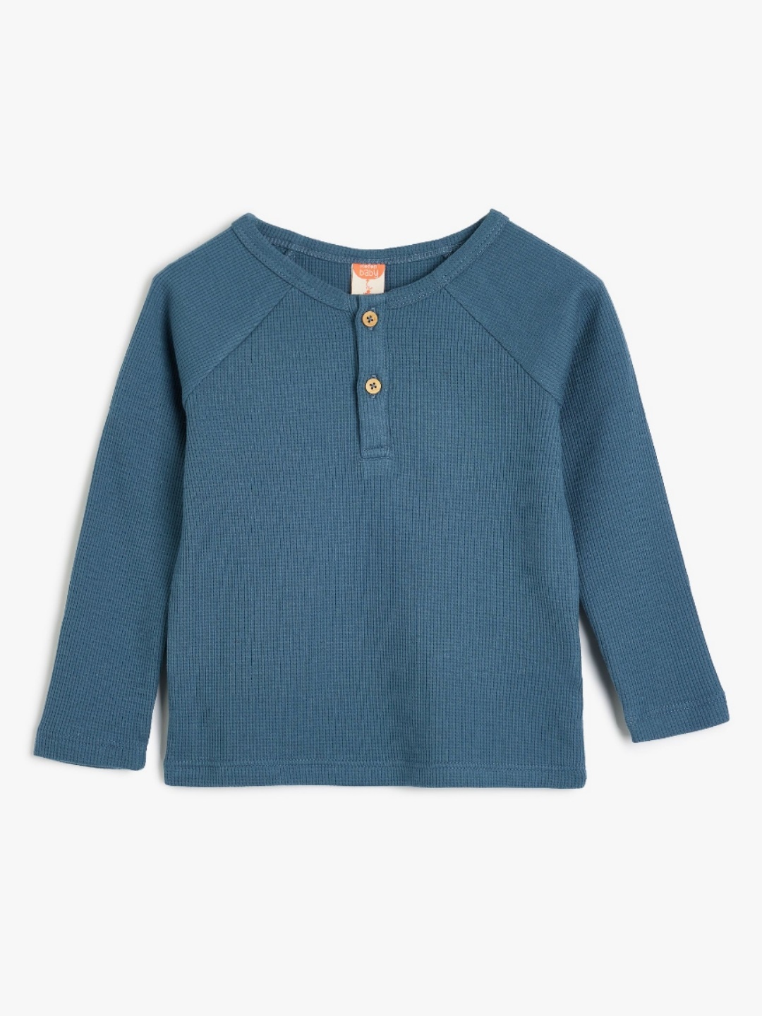 

Koton Boys Solid Henley Neck Cotton T-Shirt, Blue