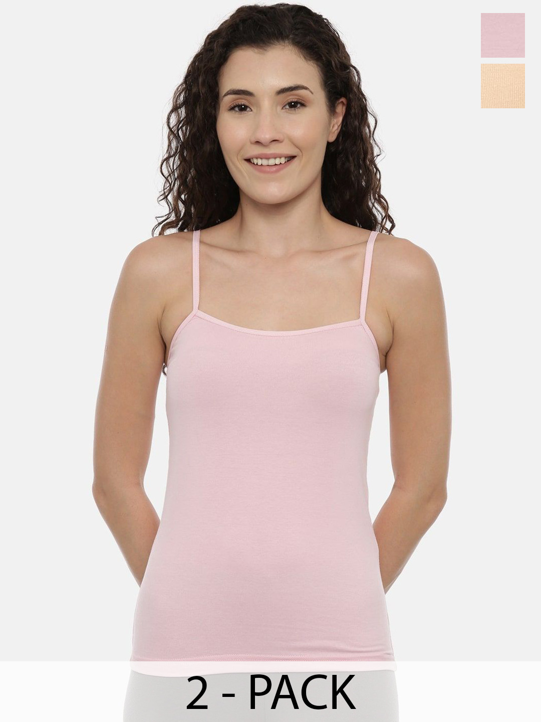 

GOLDSTROMS Pack Of 2 Cotton Sleeveless Non Padded Camisoles, Pink