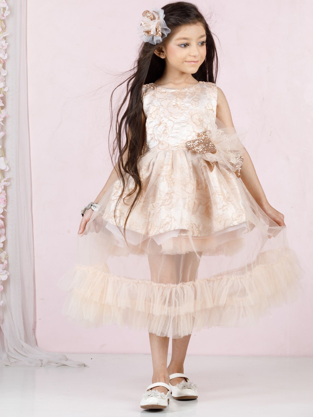 

The Lush Affair Jacquard Girls Fit & Flare Dress, Peach